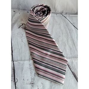 Michael Kors Pink Black Gray White Stripe 100% Silk Skinny Tie